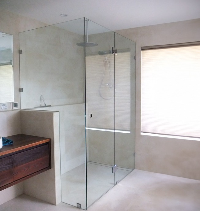 Shower Screen Frameless 2 Sided Chrome Fittings