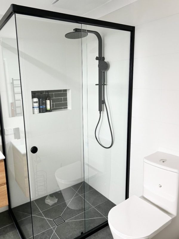 Shower Screen Semi Frameless 2 Sided Sliding Door Black Frame