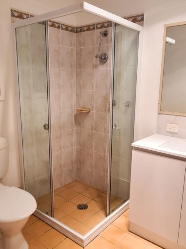 Shower Screen Semi Frameless Corner Entry Slider White Frame