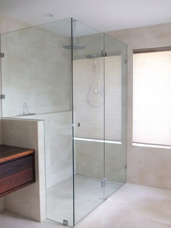 Shower Screen Frameless 2 Sided Chrome Fittings