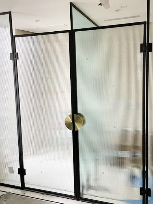 Shower Screen Frameless Black Channel Narrow Reed Glass